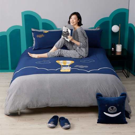 夢想高空黑熊加大被套+枕套三件組-丈青藍
