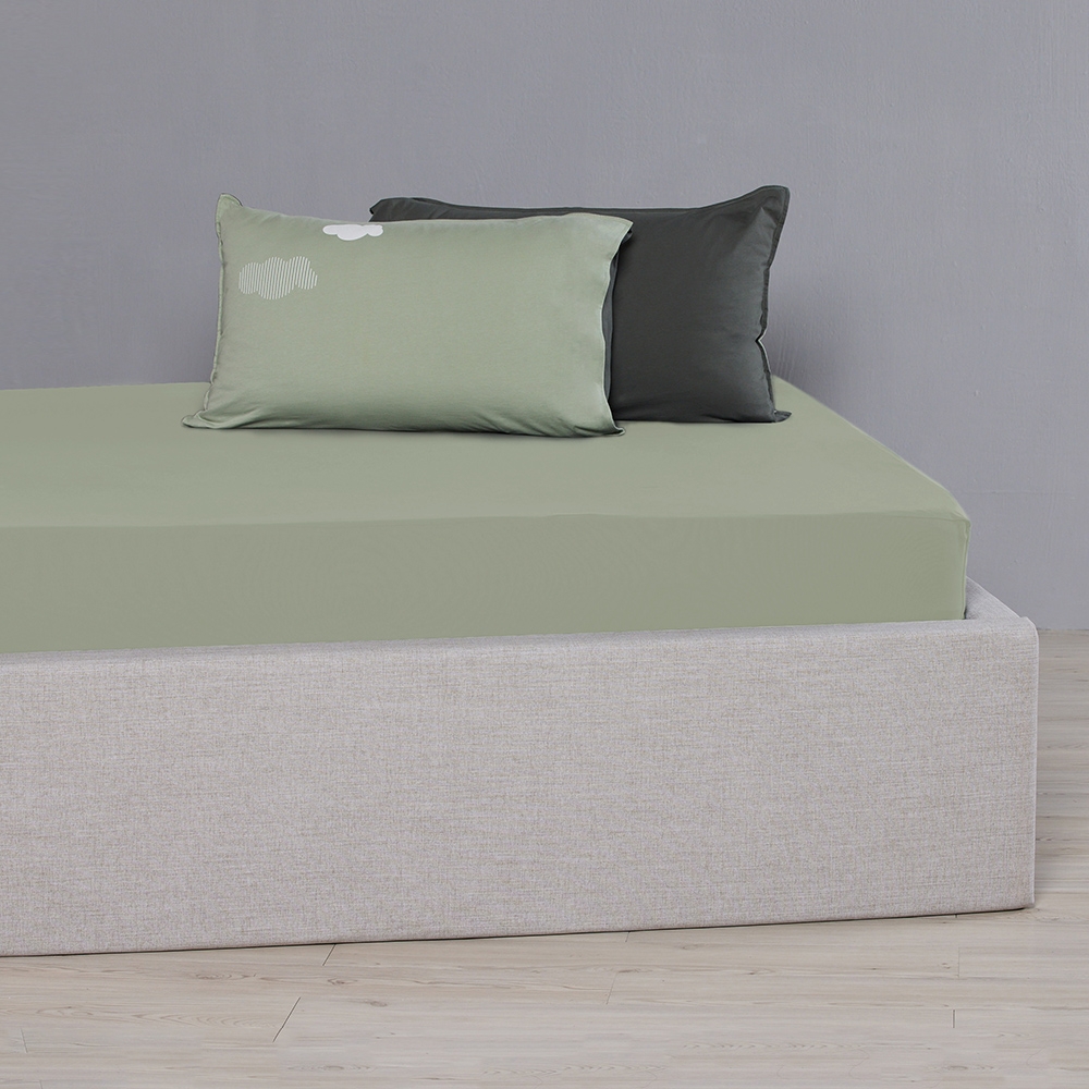 純棉素面雙人床包-鼠尾草綠產品圖