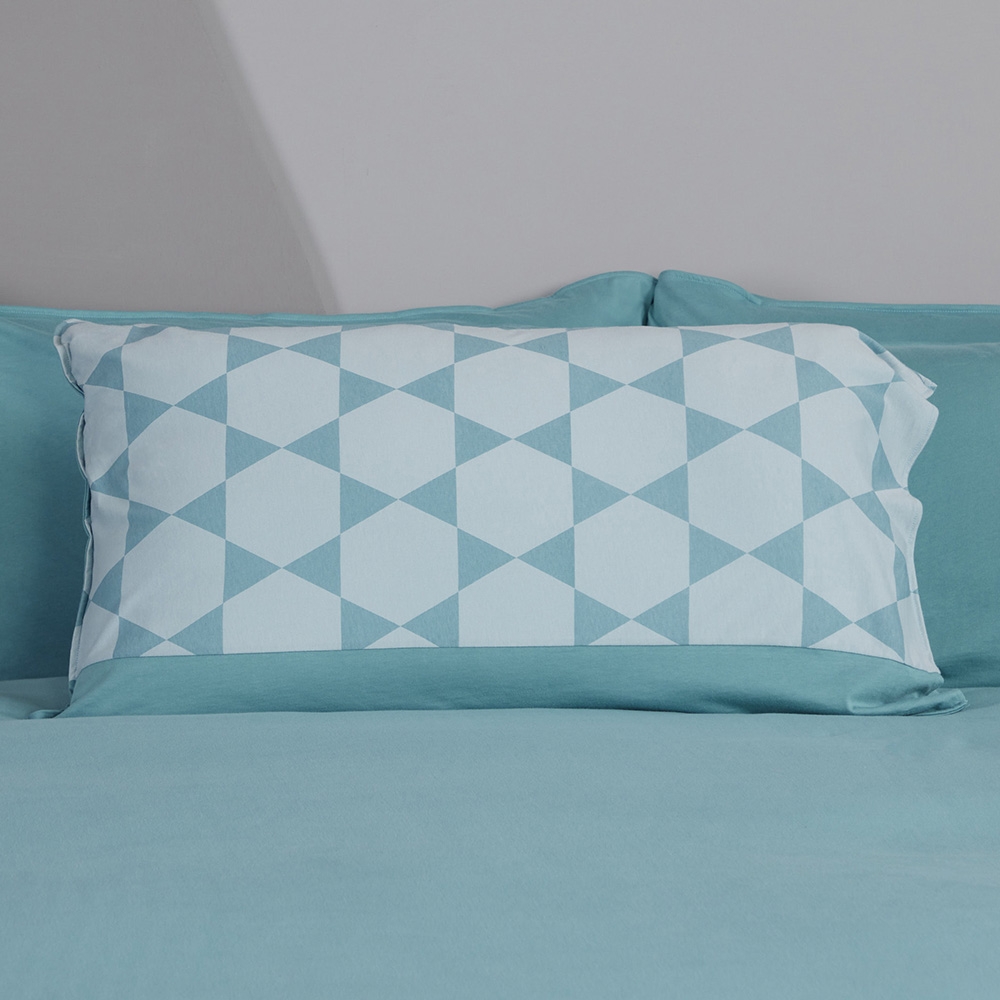 六角幾何 加大被套+枕套三件組-藍綠產品圖