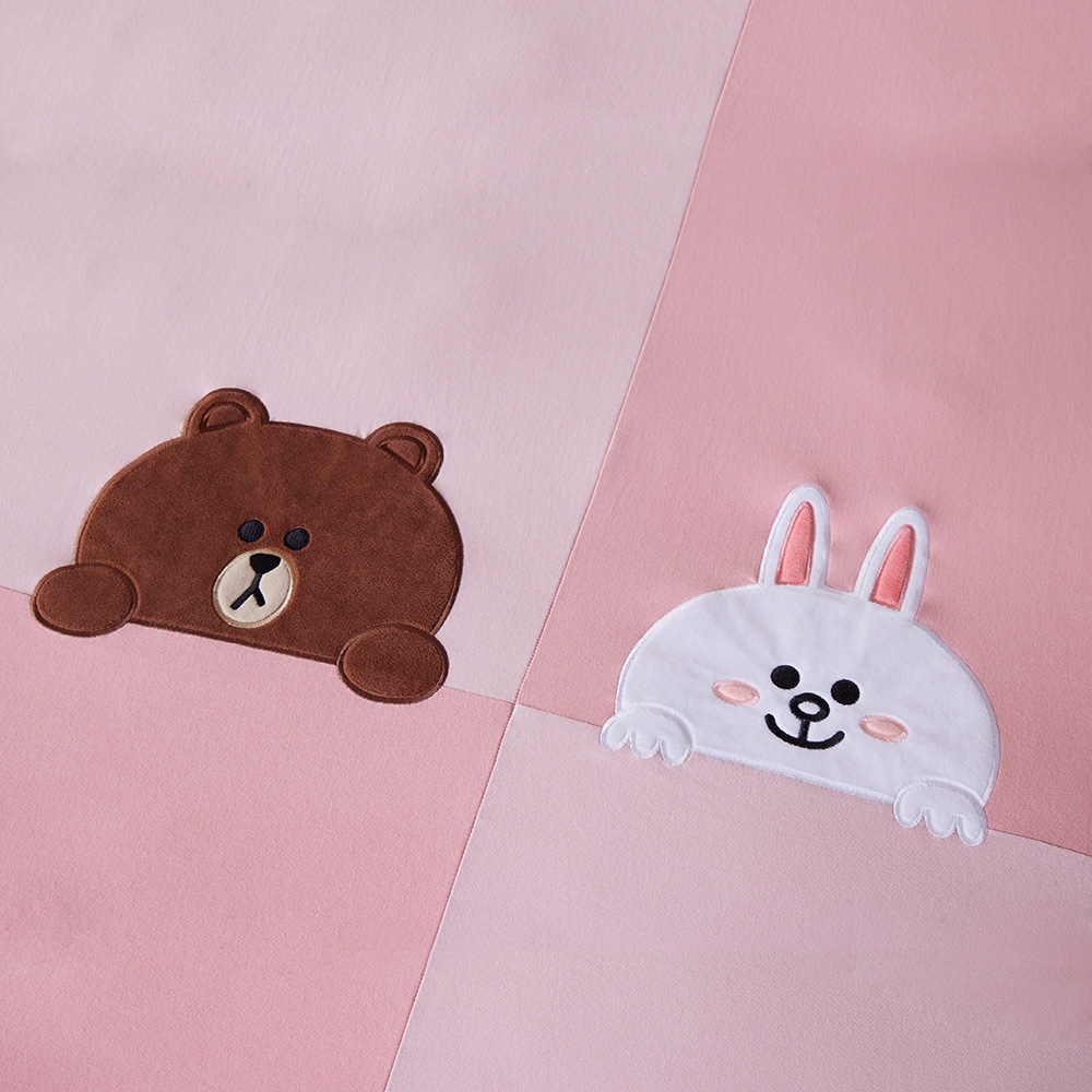 LINE FRIENDS｜熊大兔兔 雙人被套+枕套三件組-櫻花粉產品圖