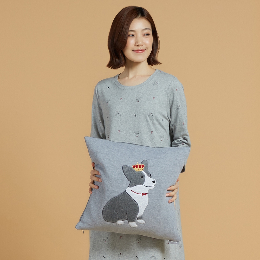 柯基肖像方形抱枕（45x45公分）-岩石灰產品圖