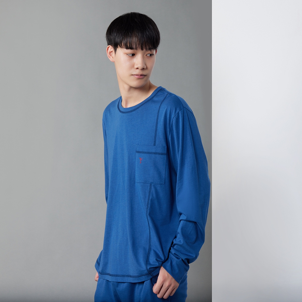男裝 | 【暖薑纖維】車縫設計上衣-深海藍 (M/L)產品圖