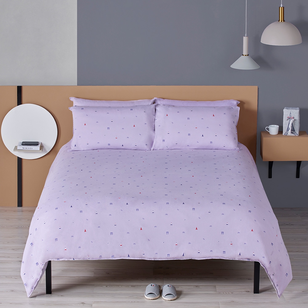 巴黎印花 被套+枕套組-薰衣草紫產品圖