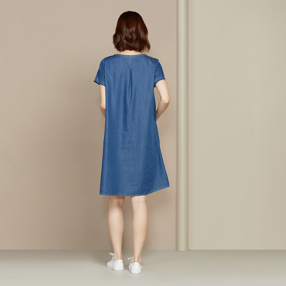 天絲牛仔光澤短袖洋裝-藍產品圖