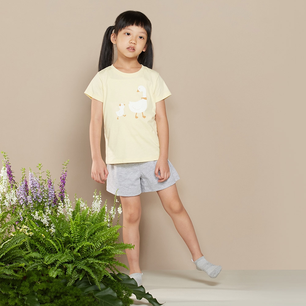 童裝｜親子鵝網印短袖上衣-鵝絨黃（S/M）產品圖